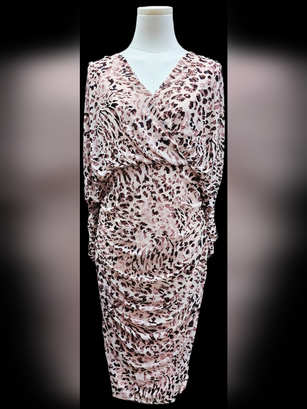 VENUS Pink Leopard Print Ruched Midi Dress - Picture 3 of 10